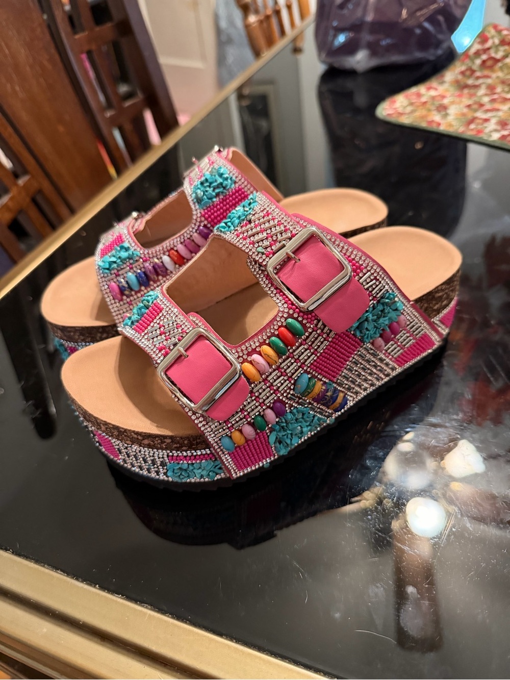 Pink beaded sandals
